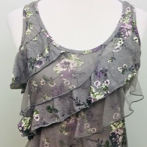 Wet Seal Ruffle Tank With Mesh Shoulders Junior L